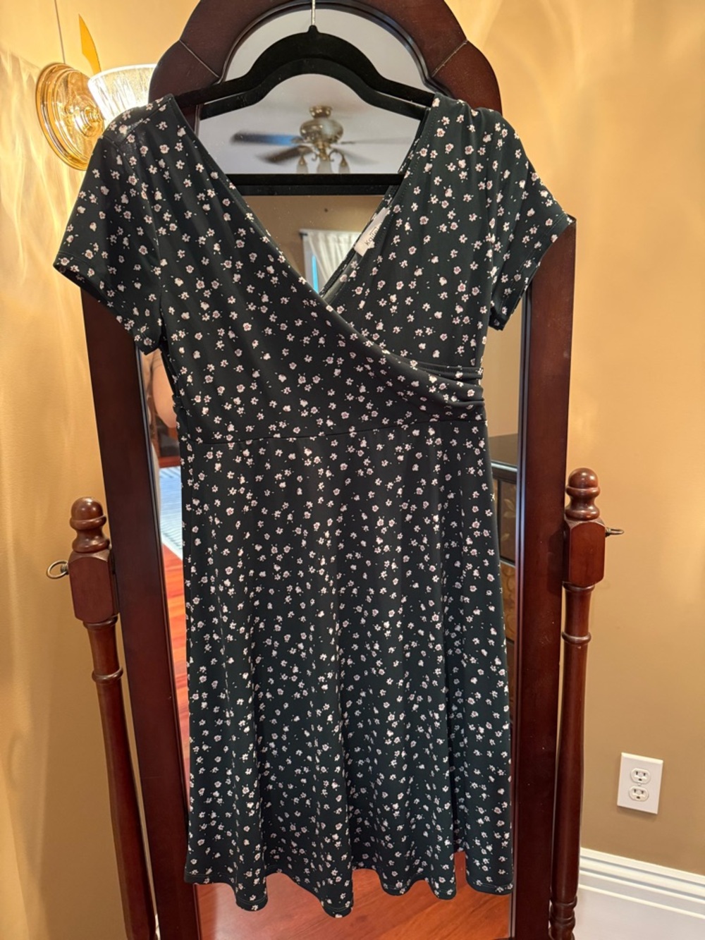 Kaileigh Black Floral Wrap-Style Midi Dress